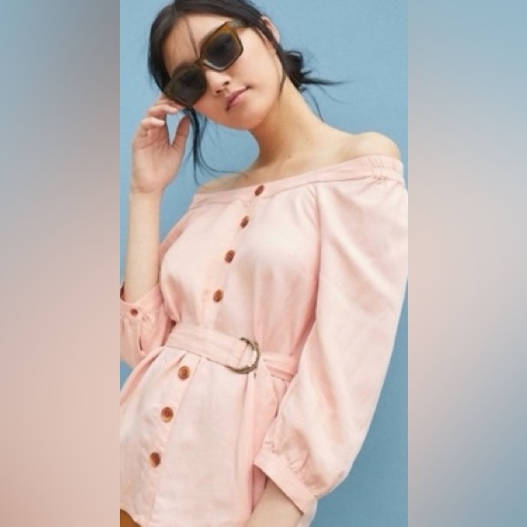 Maeve Tops - MAEVE ANTHROPOLOGIE Peach Pink Rayon Cotton Blend Off the Shoulder Blouse Size 6